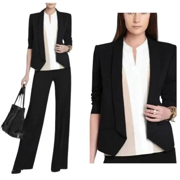 BCBG MAXAZRIA | Frederick Relaxed Open Front Angled Black Blazer Size L - Picture 1 of 10